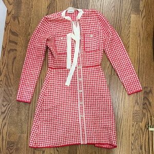 Sandro Red and White Houndstooth Dress